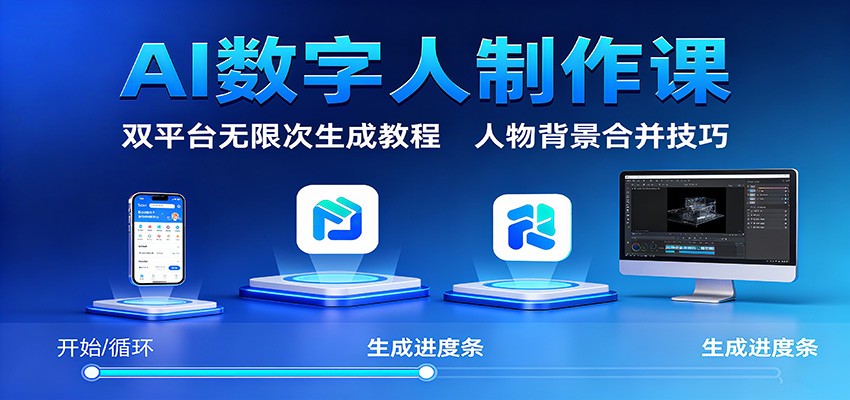 AI数字人制作课:双平台无限次生成教程,人物背景合并技巧-独角兽众创资源站独角兽网创资源站