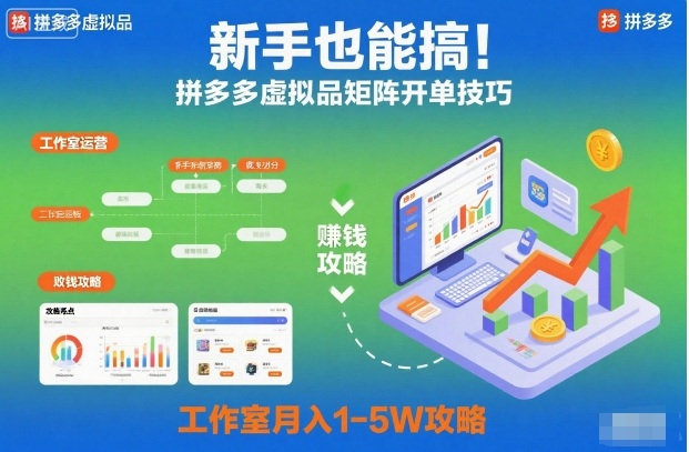 新手也能搞！拼多多虚拟品矩阵开单技巧，工作室月入1-5W攻略【揭秘】-独角兽众创资源站独角兽网创资源站
