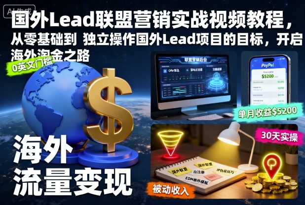 国外Lead联盟营销实战视频教程,从零基础到独立操作国外Lead项目的目标,开启海外淘金之路-独角兽众创资源站独角兽网创资源站