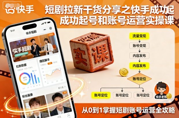 短剧拉新干货分享之快手成功起号和账号运营实操课-独角兽众创资源站独角兽网创资源站