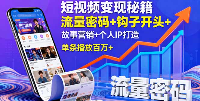 短视频变现秘籍，流量密码+钩子开头+故事营销+个人IP打造，单条播放百万+-独角兽众创资源站独角兽网创资源站