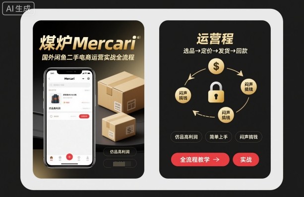 煤炉Mercari国外闲鱼二手电商运营实战全流程，仿品高利润，简单上手，闷声搞钱-独角兽众创资源站独角兽网创资源站
