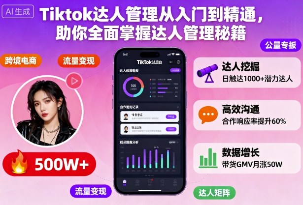 Tiktok达人管理从入门到精通,助你全面掌握达人管理秘籍-独角兽众创资源站独角兽网创资源站