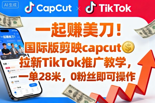 一起賺美刀!国际版剪映capcut拉新TikTok推广教学,一单28米,0粉丝即可操作(附推广入口和教学)-独角兽众创资源站独角兽网创资源站