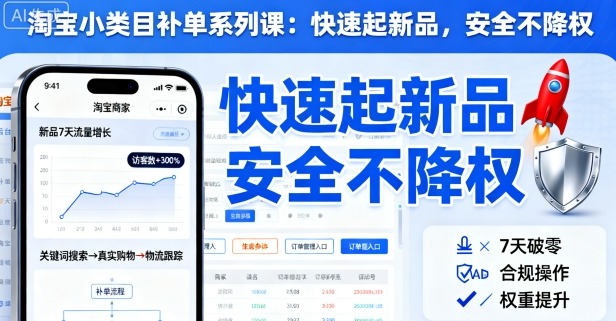 淘宝小类目补单系列课，快速起新品，安全不降权-独角兽众创资源站独角兽网创资源站